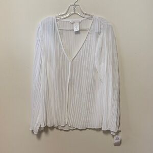 La Blanca swim coverup - long sleeve white pleated sheer top flowy beach shirt